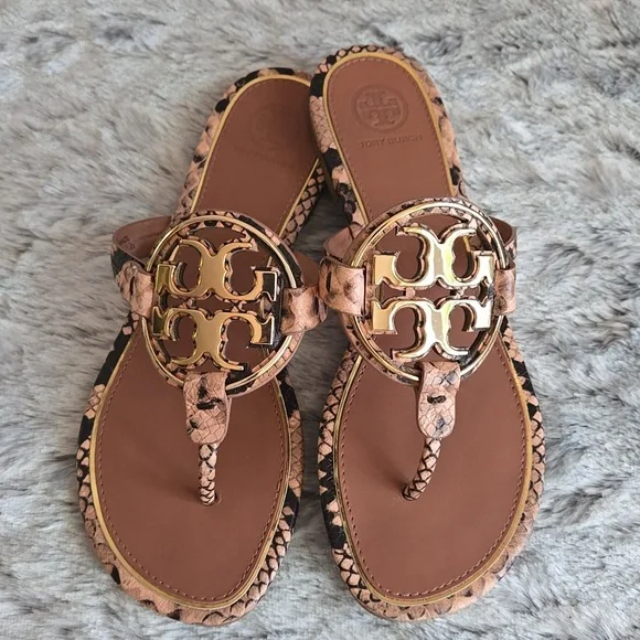 Tory Burch Brown/Gold Snake Skin Flip Flops, Womens 7.5, Great Condition - Picture 8 of 9